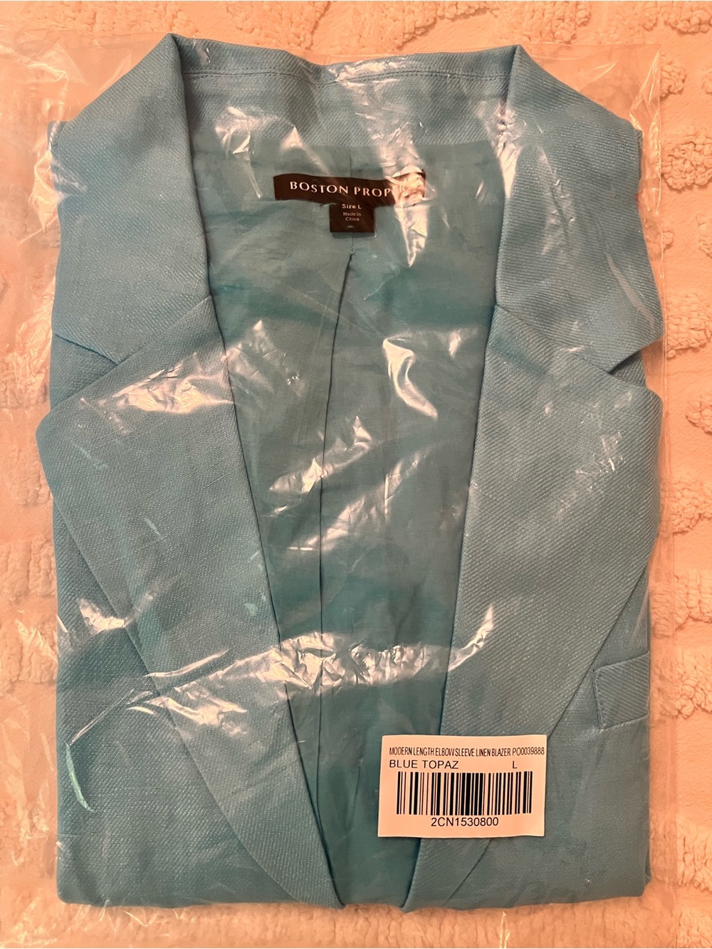 Boston Proper Blue Topaz Modern Linen Blazer Elbow Length Sleeves L NIP!